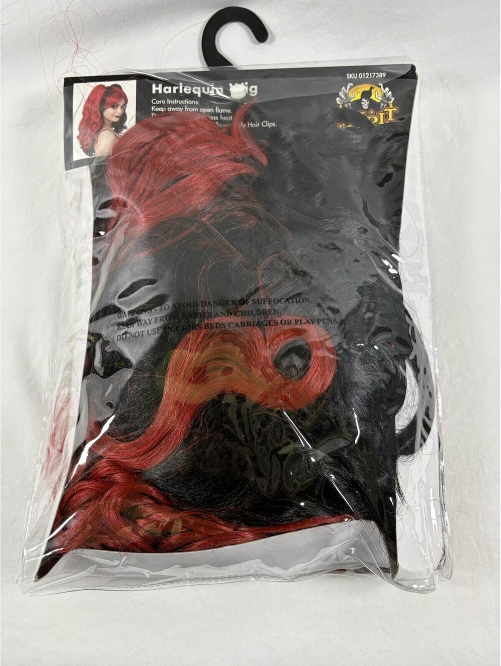 New Spirit Harlequin Wig Red Black Halloween Costume - Picture 2 of 2